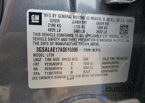 2010 Saturn Vue Xe z USA, uszkodzony, nr VIN 3GSALAE17AS610396